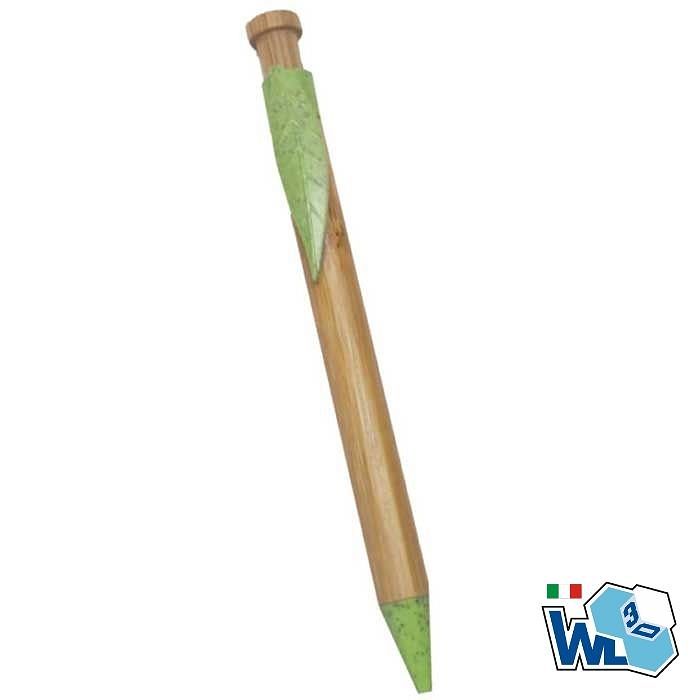 Penna in bamboo con clip a foglia